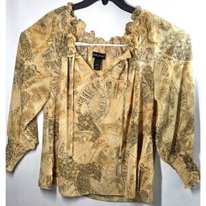 Lane Bryant Top PLus Size 18 20 Boho Blouse Ruffled Gold Thread Glass Beads